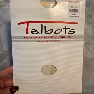 Talbots Silky Lycra Sheer Control Top Sandalfoot Pantyhose Sz B Pale Powder Colo